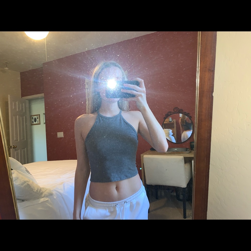 Gray and black halter tops
